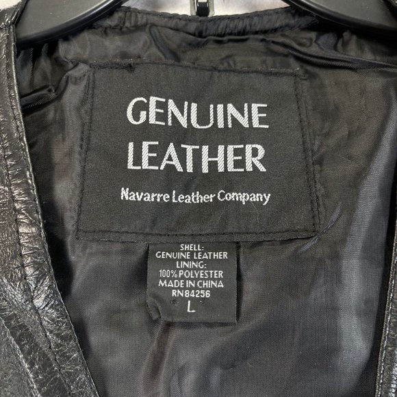NWOT NAVARRE LEATHER CO Mens L Black Leather Motorcycle Biker Snap Up Vest - Picture 6 of 10